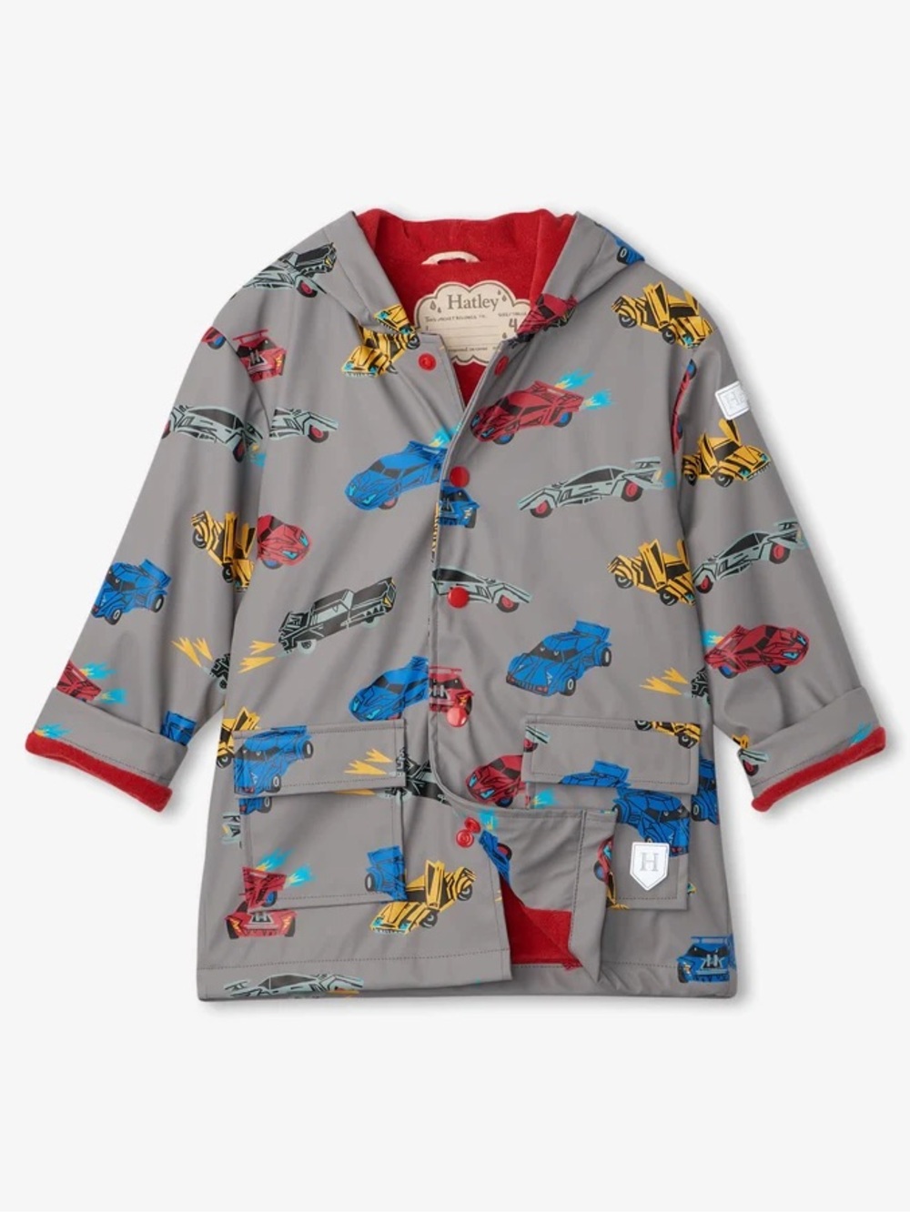 Hatley Grey Kids Raincoat with Multicolor Car Print